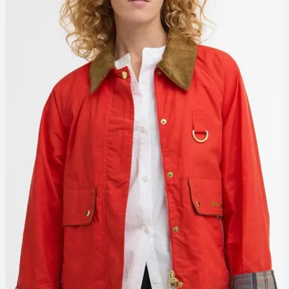 Anthropologie Red Military Field Jacket with Corduroy Collar - Picture 2 of 2